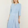 Pleated Contrast Panel Soft Knit Dress