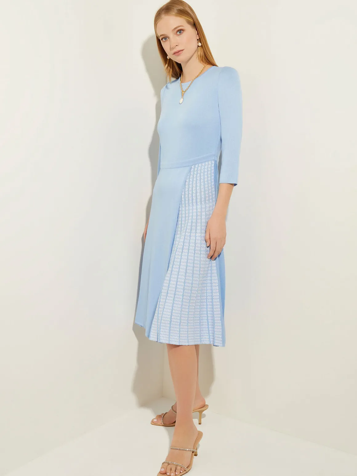 Pleated Contrast Panel Soft Knit Dress