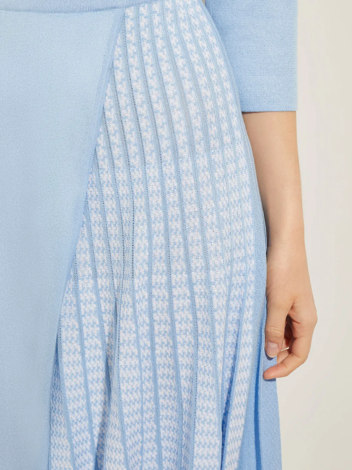 Pleated Contrast Panel Soft Knit Dress