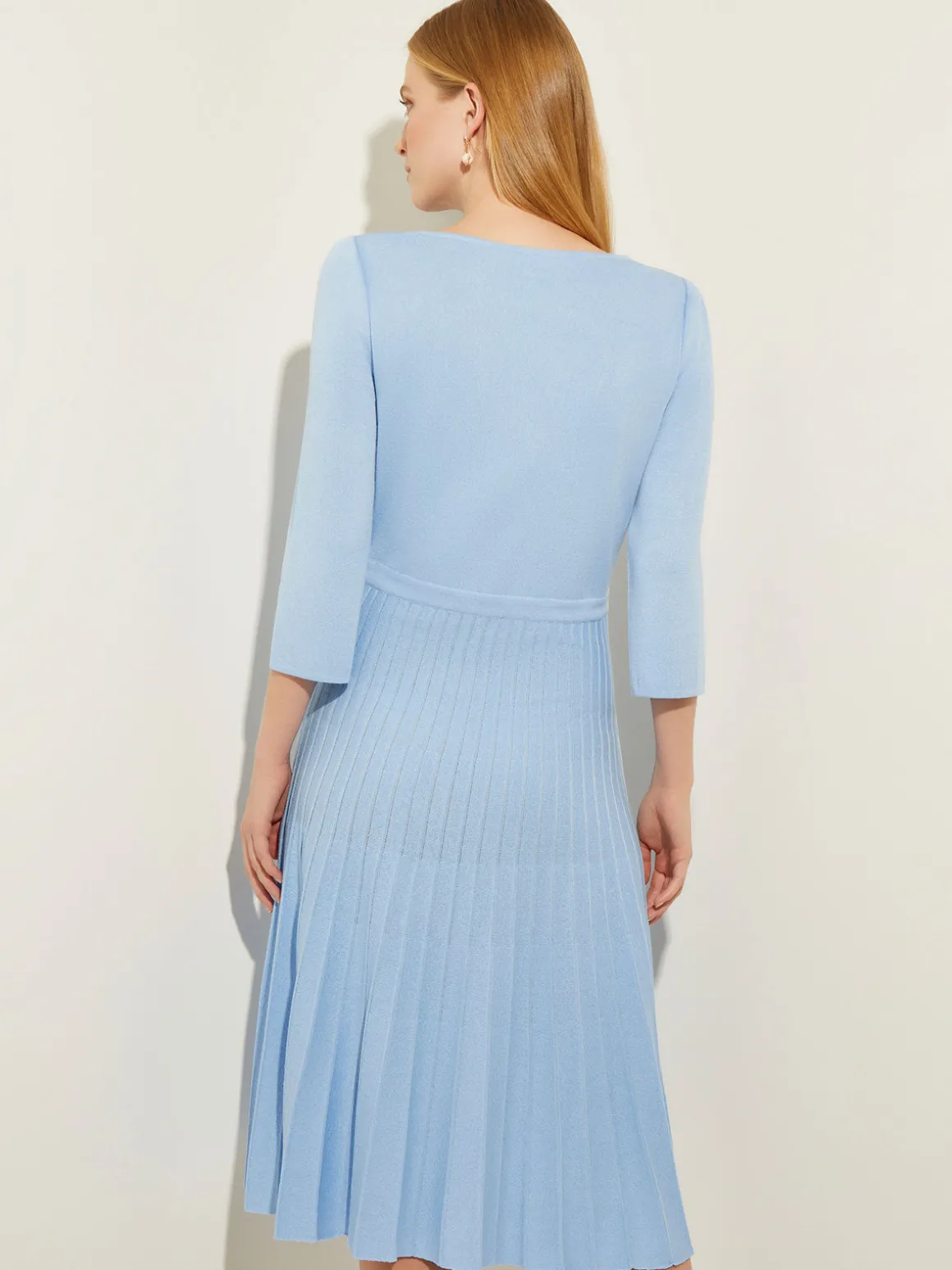 Pleated Contrast Panel Soft Knit Dress