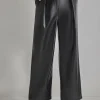 Pleated Straight Leg Vegan Leather Pants