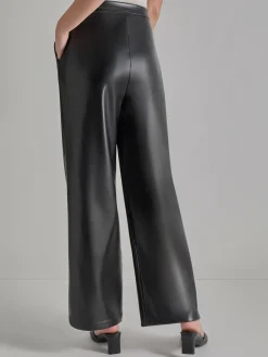 Pleated Straight Leg Vegan Leather Pants