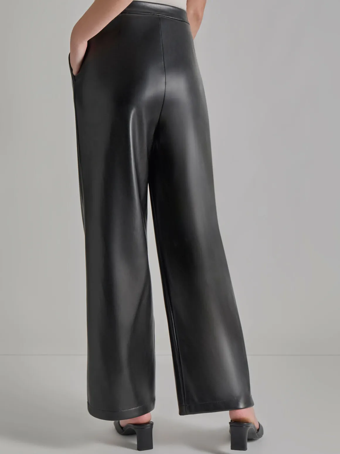 Pleated Straight Leg Vegan Leather Pants