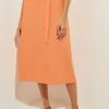 Pocketed Poplin A-Line Midi Skirt
