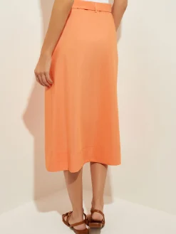 Pocketed Poplin A-Line Midi Skirt