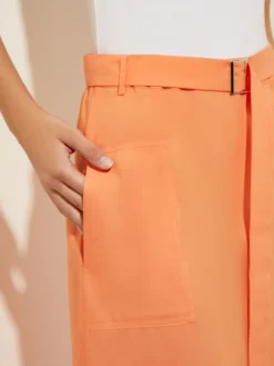 Pocketed Poplin A-Line Midi Skirt