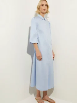 Puff Sleeve Cotton Midi Shirtdress