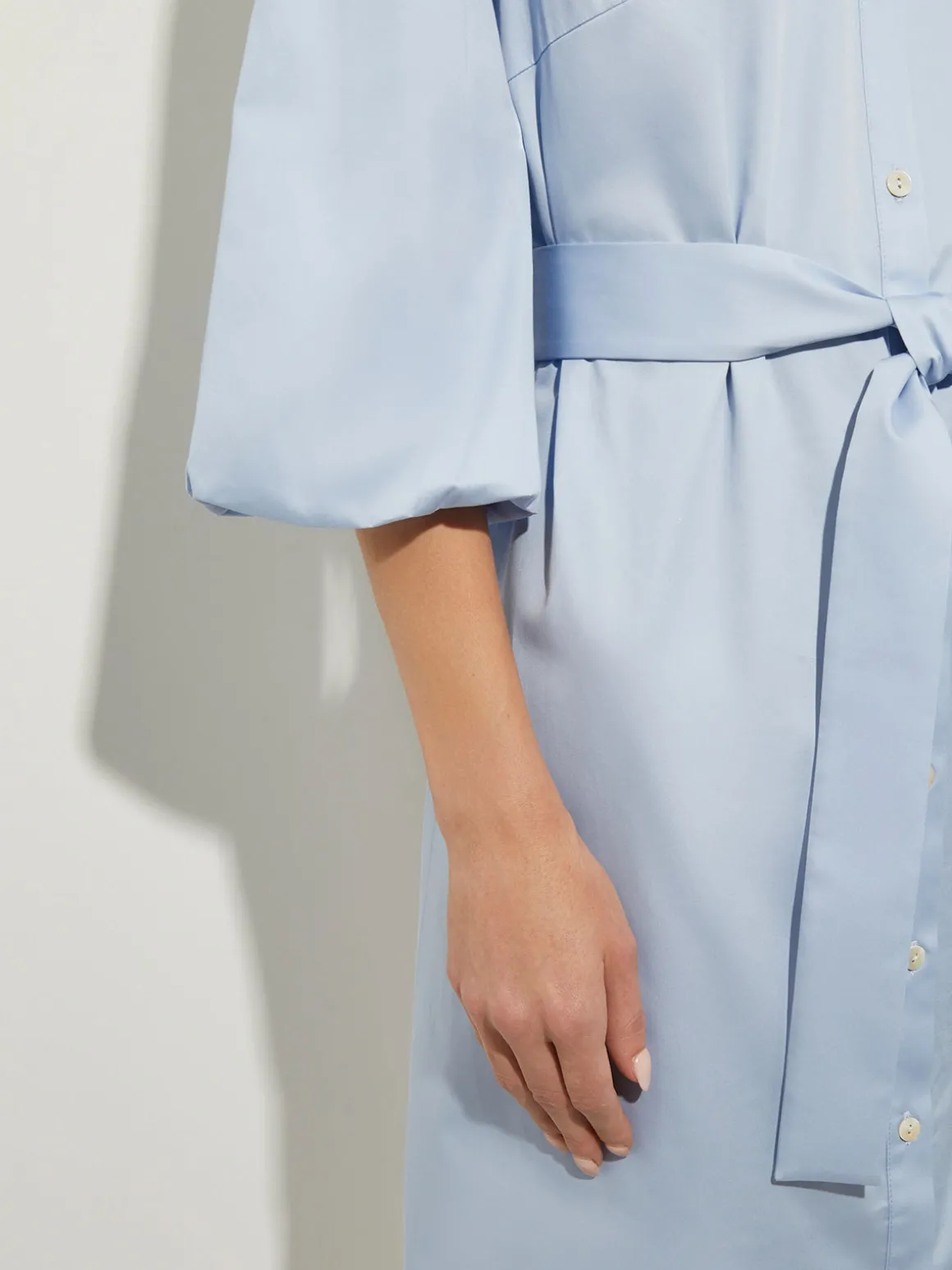 Puff Sleeve Cotton Midi Shirtdress