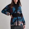 Relaxed Fit Abstract Inset Waist Jacquard Knit Cardigan