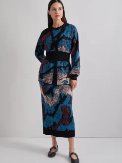 Relaxed Fit Abstract Inset Waist Jacquard Knit Cardigan