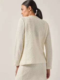 Relaxed Fit Boucle Lurex Crochet Trim Knit Jacket