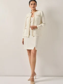 Relaxed Fit Boucle Lurex Crochet Trim Knit Jacket
