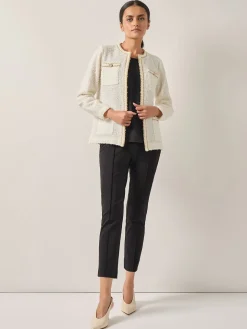 Relaxed Fit Boucle Lurex Crochet Trim Knit Jacket