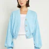 Relaxed Fit Button Front Jacket - Balloon Sleeve Soft Burnout Knit