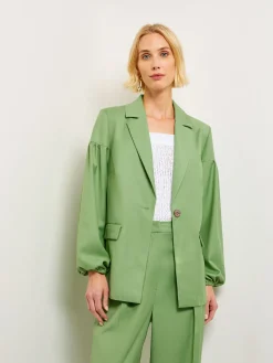 Relaxed Fit One Button Jacket - Balloon Sleeve Relaxed Woven