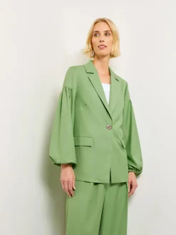 Relaxed Fit One Button Jacket - Balloon Sleeve Relaxed Woven