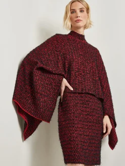 Relaxed Fit Two-Tone Eyelash Knit Poncho