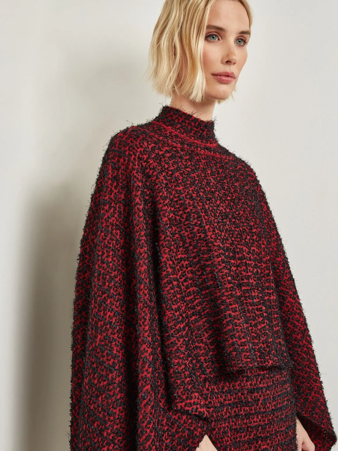 Relaxed Fit Two-Tone Eyelash Knit Poncho