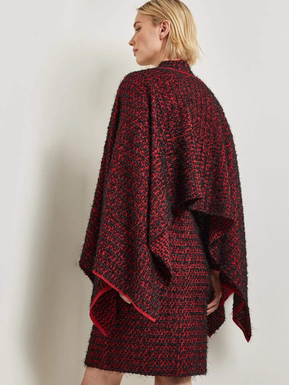 Relaxed Fit Two-Tone Eyelash Knit Poncho