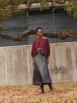 Relaxed Fit Two-Tone Eyelash Knit Poncho