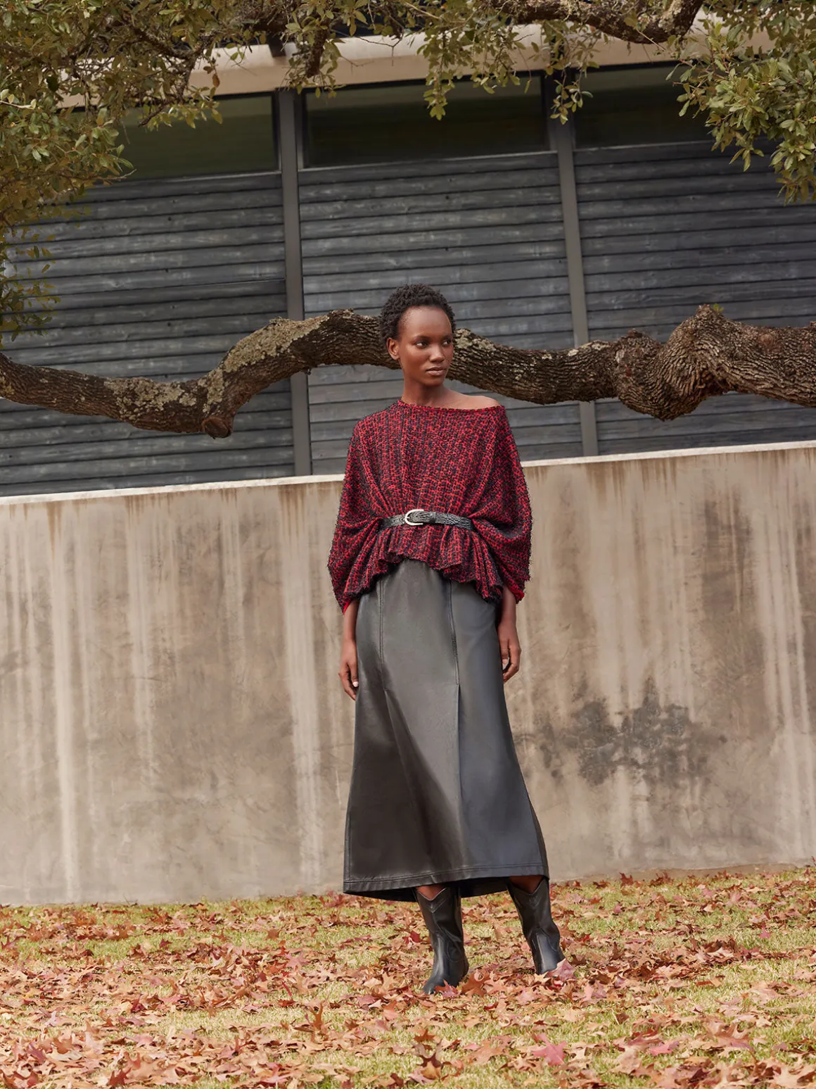 Relaxed Fit Two-Tone Eyelash Knit Poncho