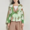 Removable Pin Crossover Jacket - Bell Sleeve Recycled Jacquard Knit