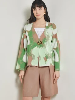 Removable Pin Crossover Jacket - Bell Sleeve Recycled Jacquard Knit