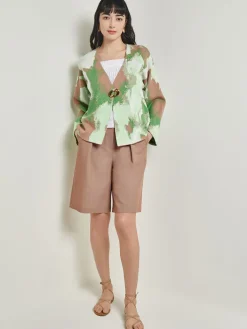 Removable Pin Crossover Jacket - Bell Sleeve Recycled Jacquard Knit