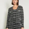 Rhinestone Accent Fringe Tweed Knit Jacket