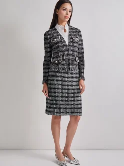 Rhinestone Accent Fringe Tweed Knit Jacket