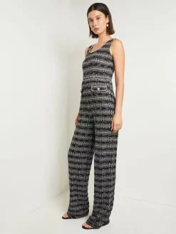 Rhinestone Accent Tweed Knit Jumpsuit