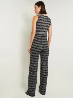 Rhinestone Accent Tweed Knit Jumpsuit