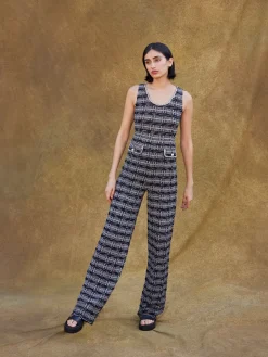 Rhinestone Accent Tweed Knit Jumpsuit