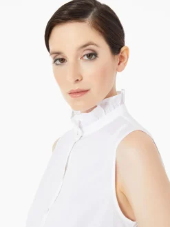 Ruffle Neck Stretch Cotton Blouse