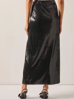 Sequin Novelty Woven Straight Maxi Skirt