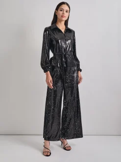 Sequin Novelty Woven Wide Leg Pant