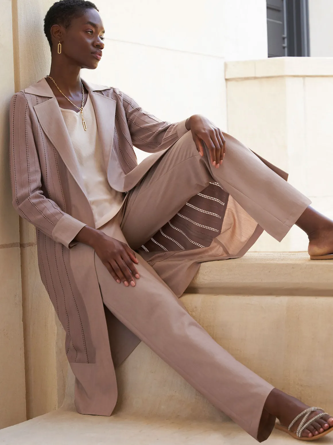 Sheer Duster - Long Brown Coat | Misook