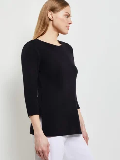 3/4 Sleeve Knit Tunic - Black Long Sleeve Tunic | Misook