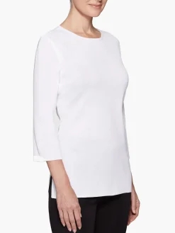 3/4 Sleeve Knit Tunic - White Knit Top | Misook
