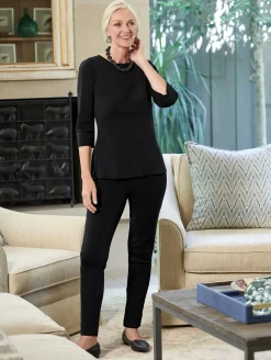 3/4 Sleeve Knit Tunic - White Knit Top | Misook