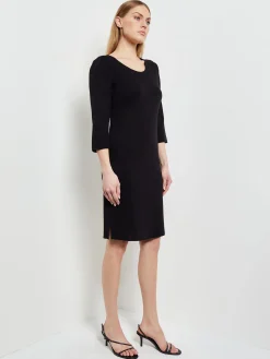 3/4 Sleeve Sheath Dress - Black Scoop Neck Dress | Misook