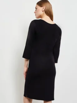3/4 Sleeve Sheath Dress - Black Scoop Neck Dress | Misook