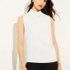 Sleeveless High Neck Draped Crepe de Chine Blouse