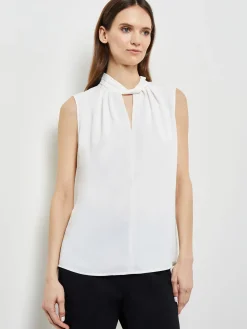 Sleeveless Twist Neck Crepe De Chine Blouse