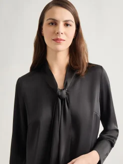 Solid Tie Neck Crepe de Chine Blouse