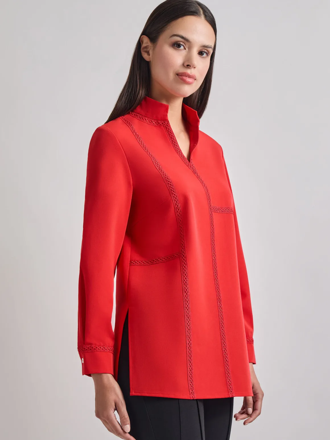 Soutache Detail Tonal Stretch Crepe Tunic
