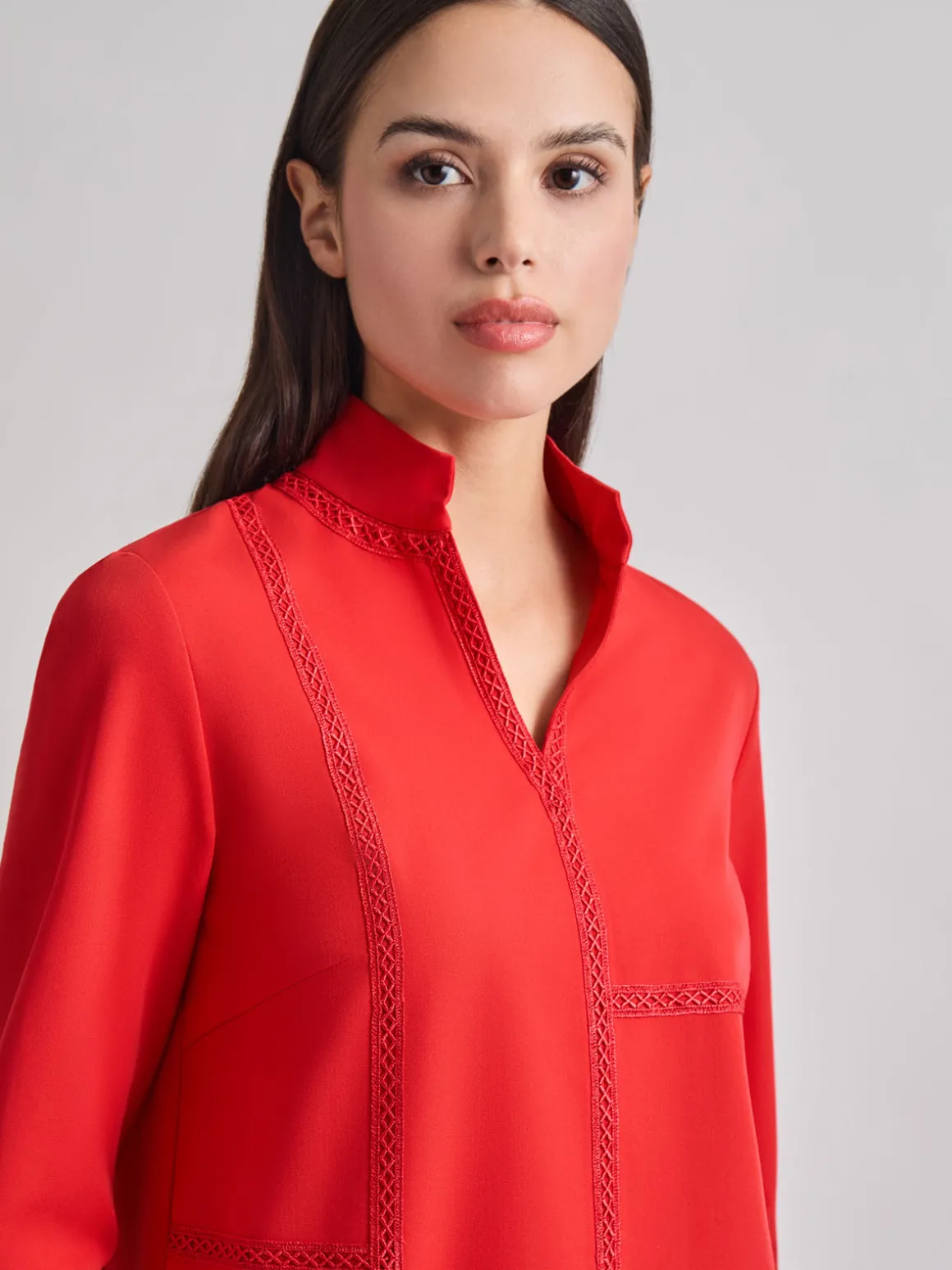 Soutache Detail Tonal Stretch Crepe Tunic