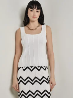 Square Neck Tank Top - Ribbed Stripe Soft Knit