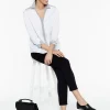 Stripe Trim Stretch Cotton Button-Up Shirt