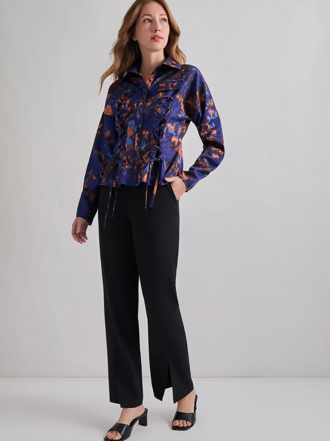 Structured Corset Laced Printed Woven Jacket